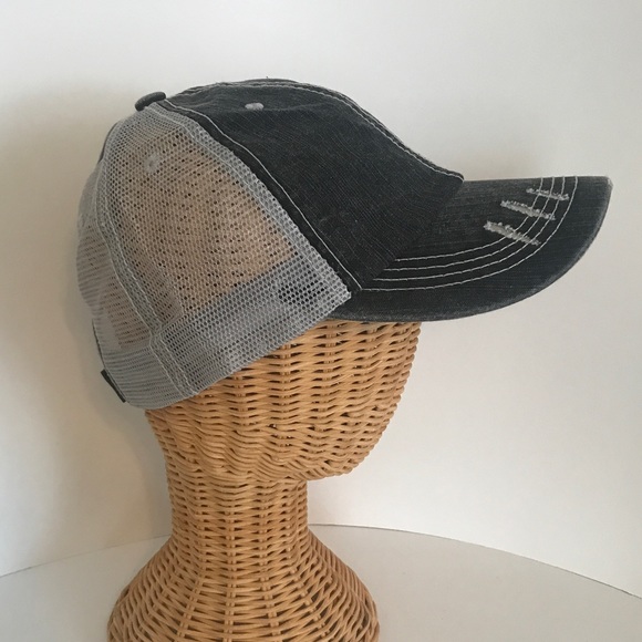 Distressed Canvas, Mesh Back Ponytail Hat Adjustable Black Grey New! - Picture 2 of 12